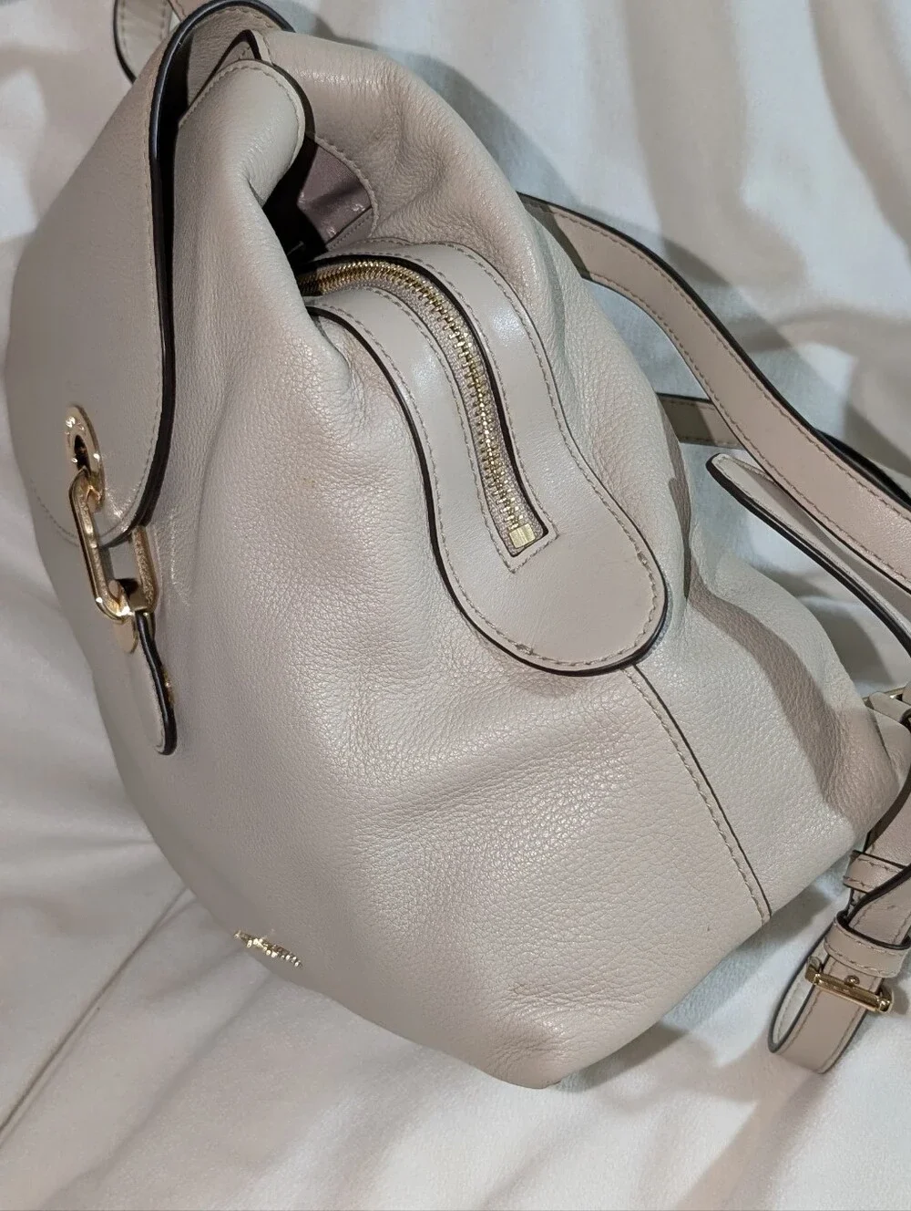 Michael Kors Raven Leather Backpack Light Sand New